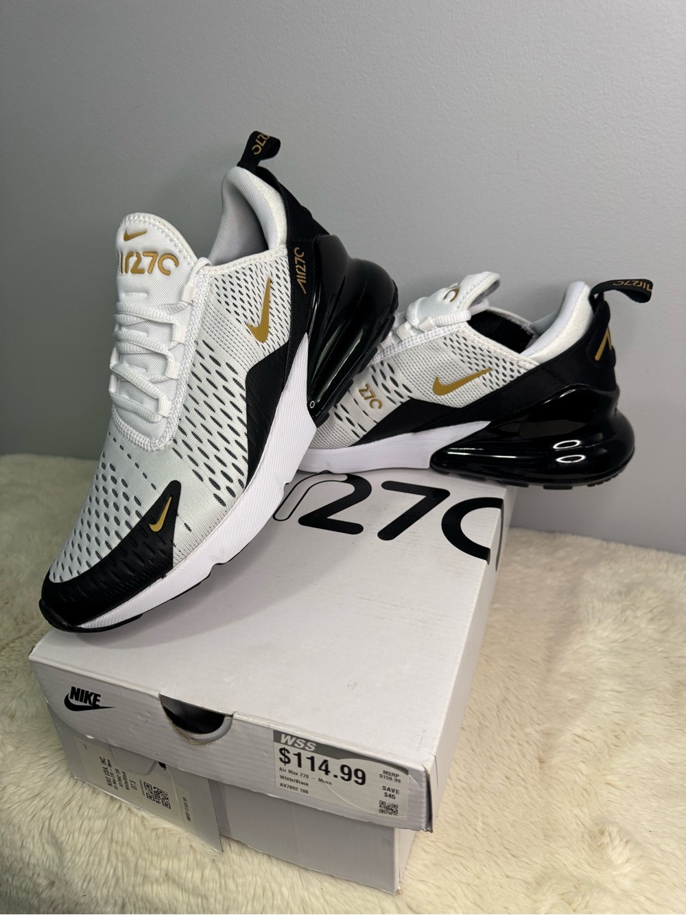 Nike Air Max 270 Men’s Sneakers - White/Black/Gold